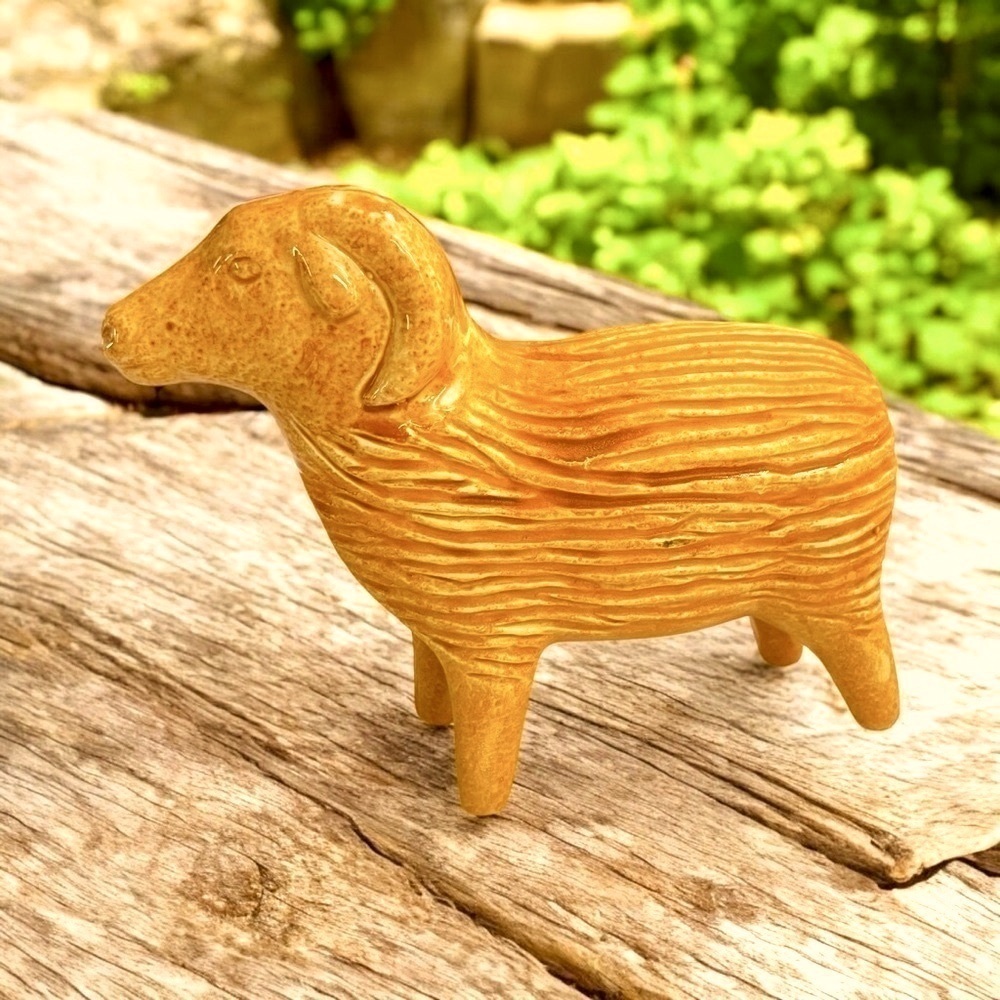 Vintage Chia Pet Seed Grower Planter Sheep Ram Art Pottery Bohemian Neutral Tone